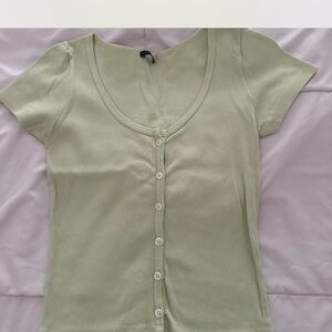 Light Green Button-Up Ribbed Top
